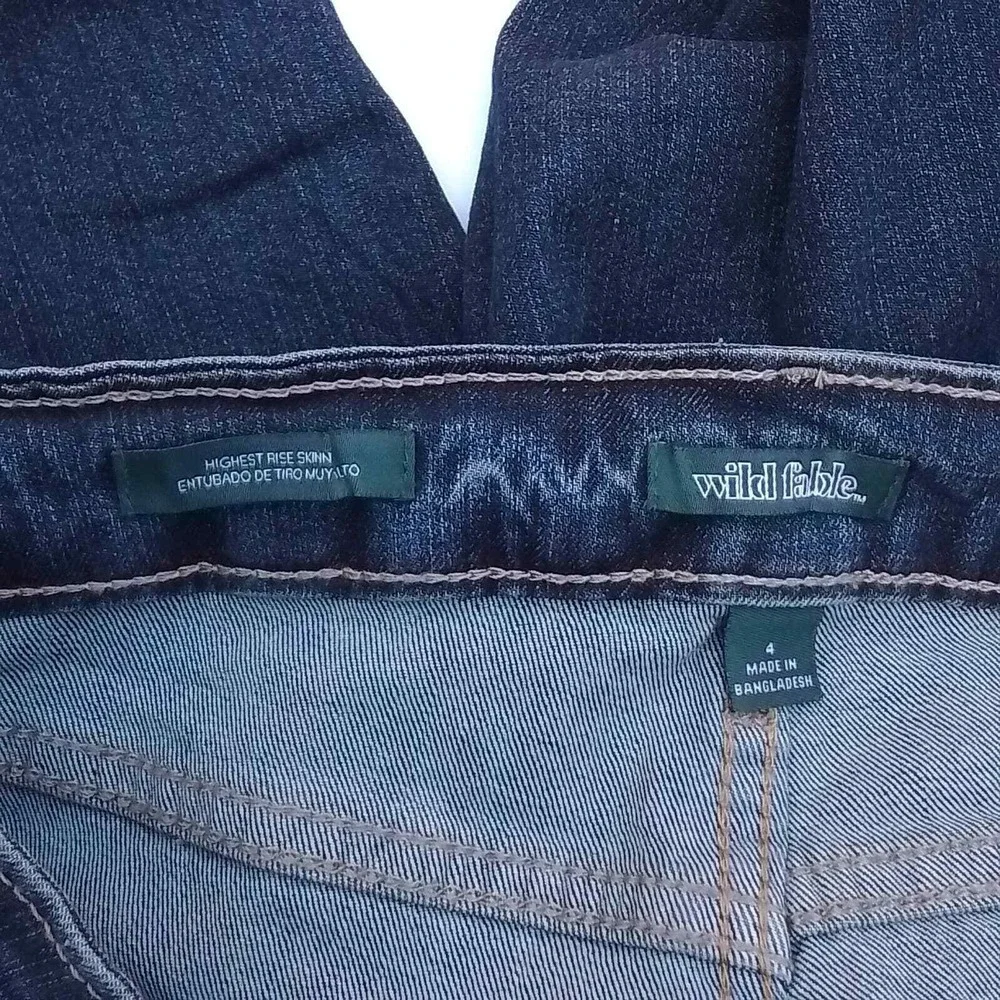 Wild Fable Highest Rise Skinny‎ Jeans Sz 4 Dark Wash Distressed Raw Hem Stretch